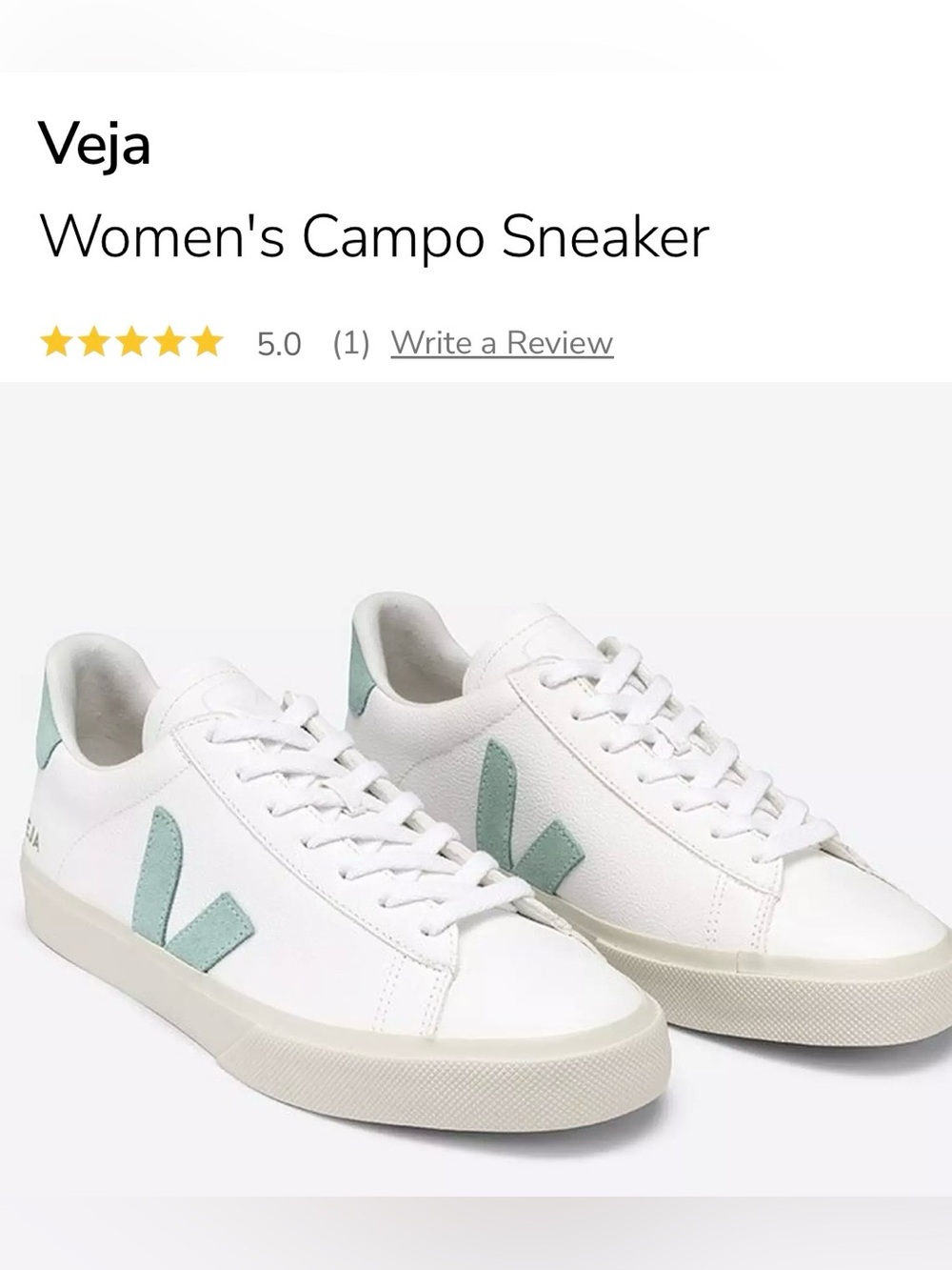 Veja Women's Campo Leather Sneakers in White with Mint V